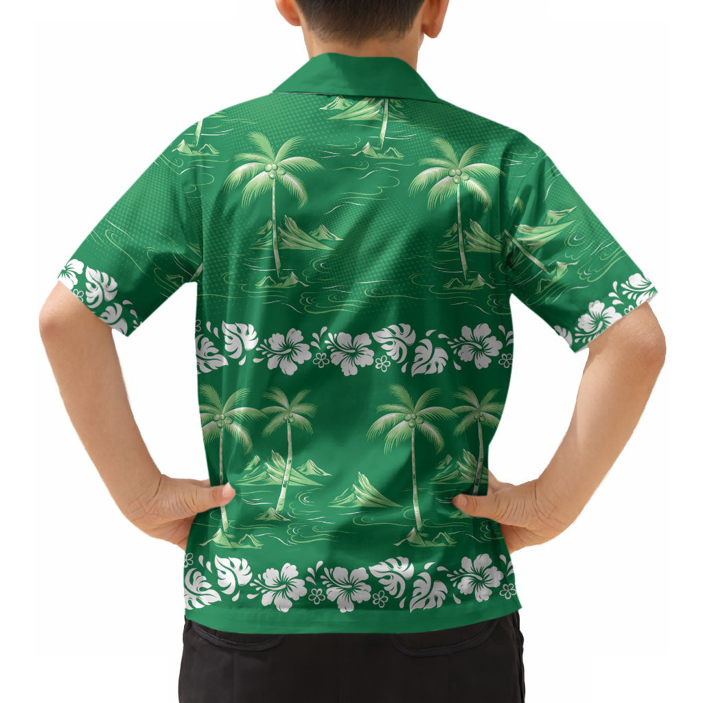 Green Hawaii Palm Tree Hibiscus Hawaiian Shirt Fantasy Summer Vibe