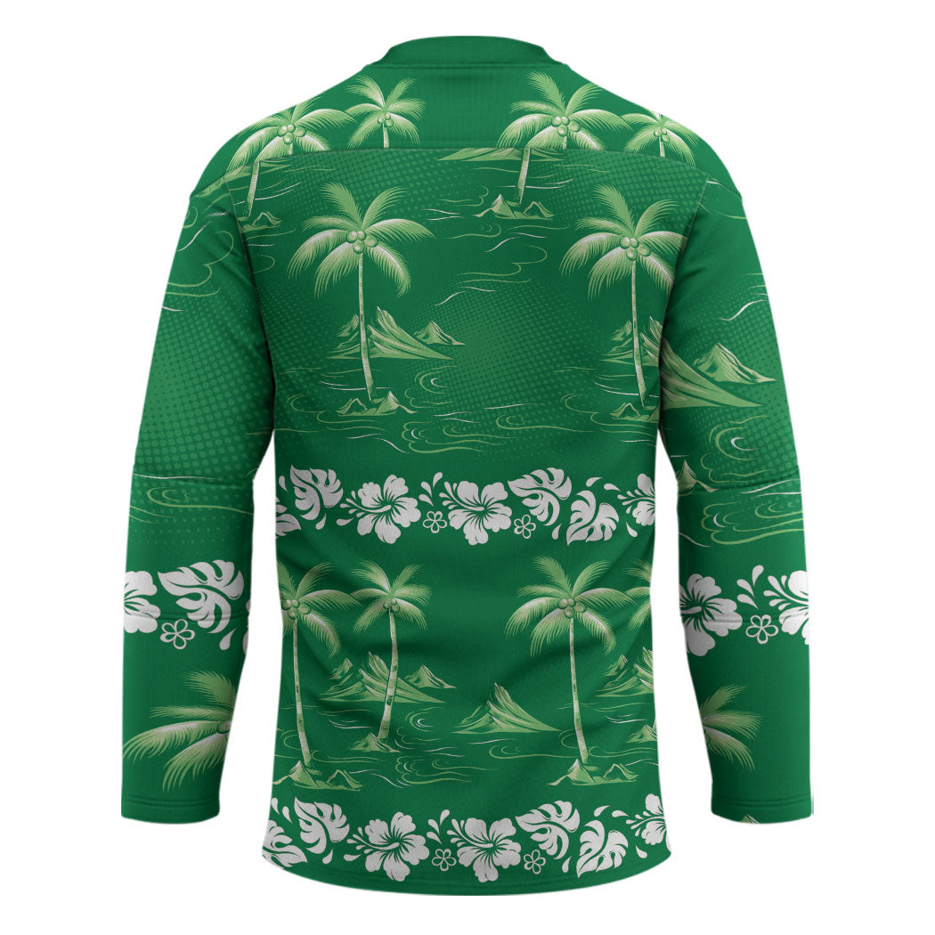 Green Hawaii Palm Tree Hibiscus Hockey Jersey Fantasy Summer Vibe