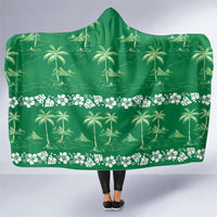 Green Hawaii Palm Tree Hibiscus Hooded Blanket Fantasy Summer Vibe
