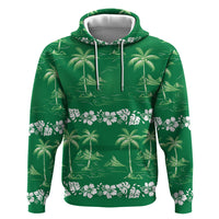 Green Hawaii Palm Tree Hibiscus Hoodie Fantasy Summer Vibe