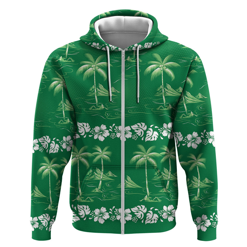 Green Hawaii Palm Tree Hibiscus Hoodie Fantasy Summer Vibe