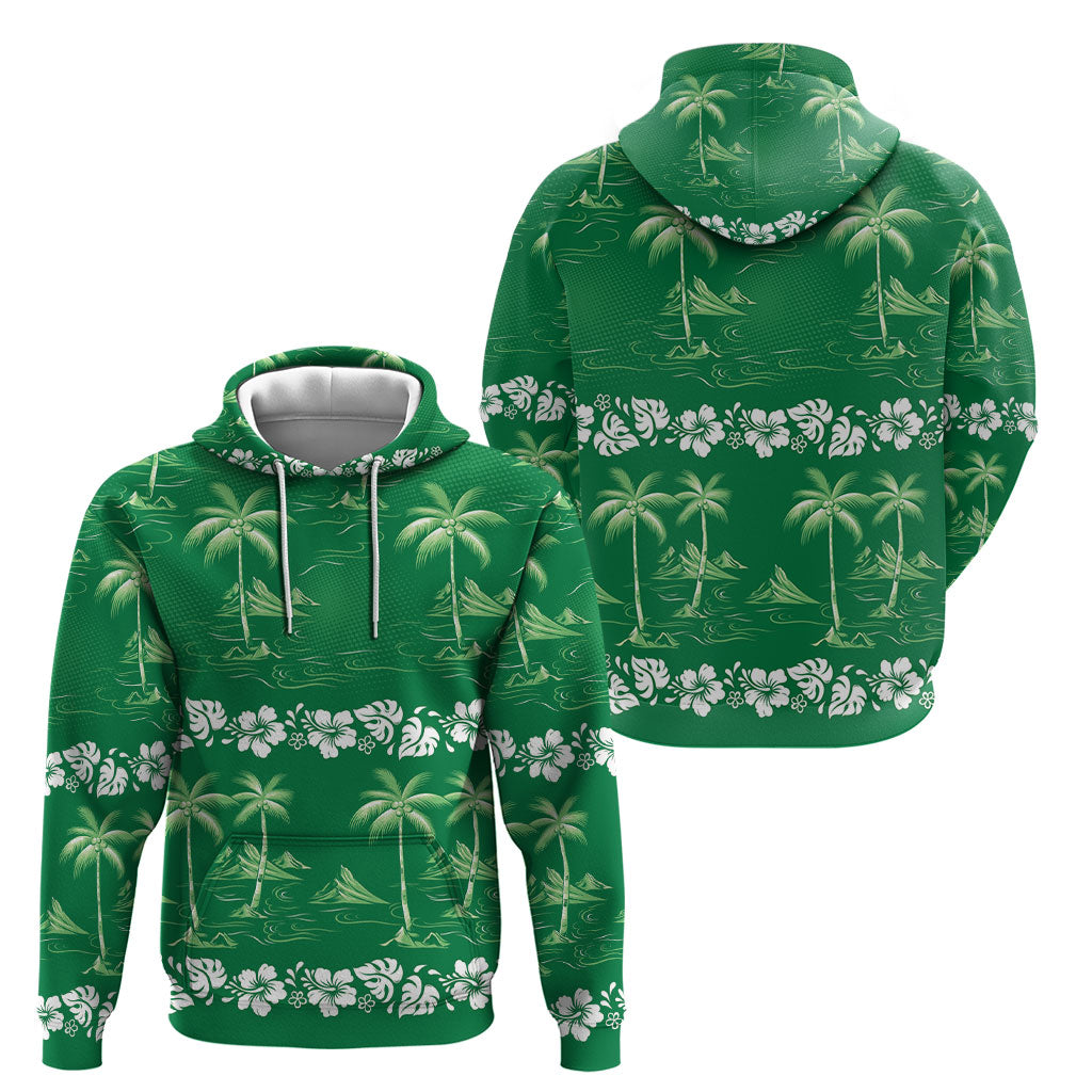 Green Hawaii Palm Tree Hibiscus Hoodie Fantasy Summer Vibe