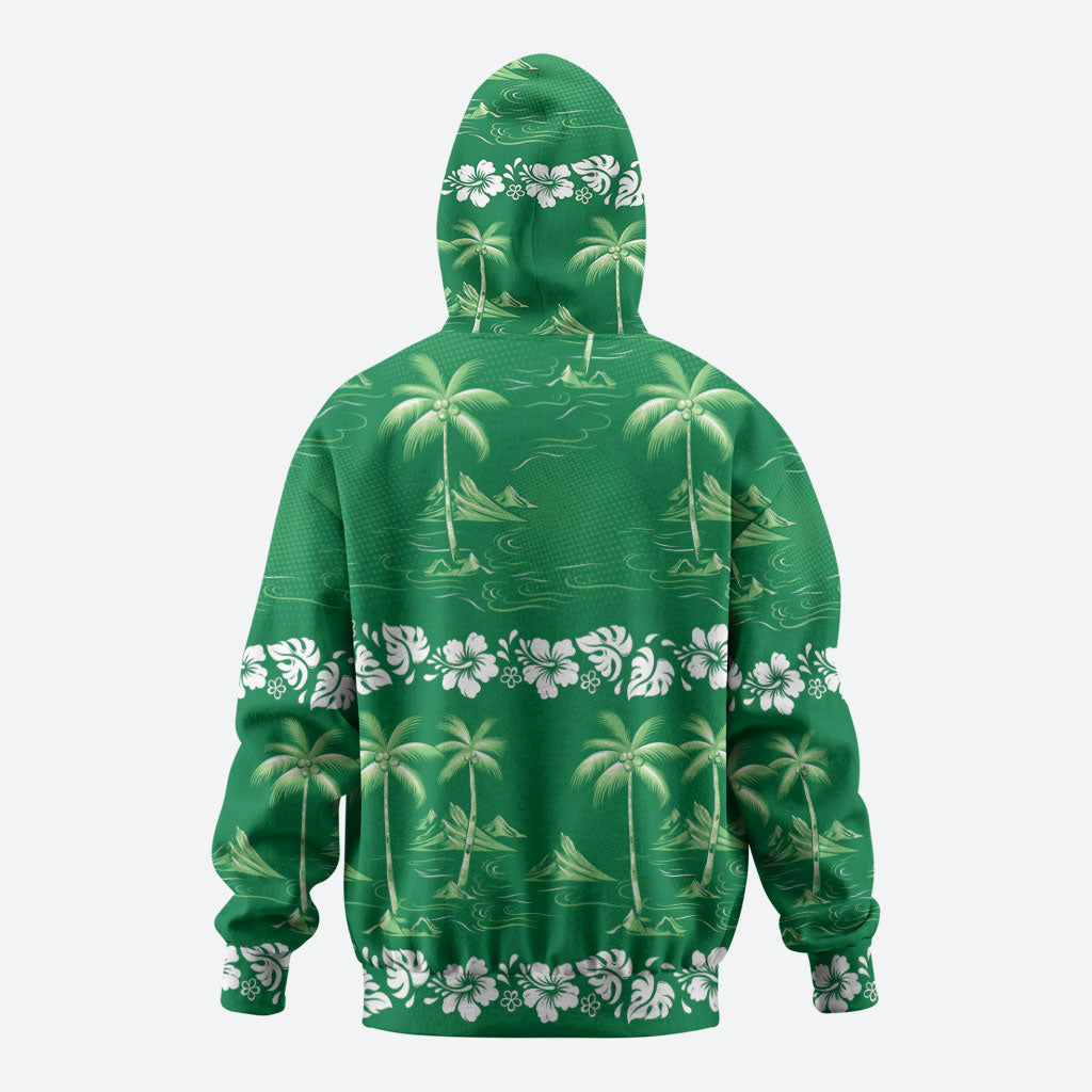 Green Hawaii Palm Tree Hibiscus Hoodie Fantasy Summer Vibe