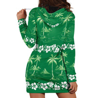 Green Hawaii Palm Tree Hibiscus Hoodie Dress Fantasy Summer Vibe