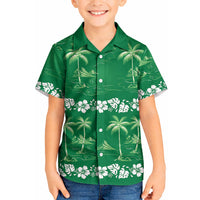Green Hawaii Palm Tree Hibiscus Kid Hawaiian Shirt Fantasy Summer Vibe