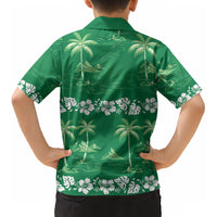 Green Hawaii Palm Tree Hibiscus Kid Hawaiian Shirt Fantasy Summer Vibe