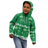 Green Hawaii Palm Tree Hibiscus Kid Hoodie Fantasy Summer Vibe