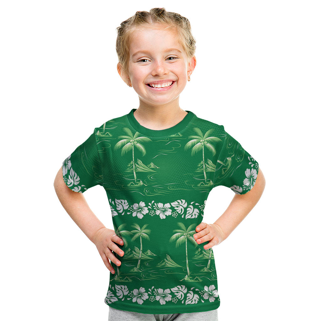 Green Hawaii Palm Tree Hibiscus Kid T Shirt Fantasy Summer Vibe