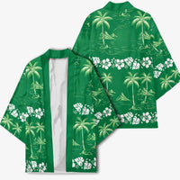 Green Hawaii Palm Tree Hibiscus Kimono Fantasy Summer Vibe