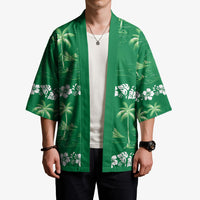 Green Hawaii Palm Tree Hibiscus Kimono Fantasy Summer Vibe
