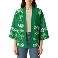 Green Hawaii Palm Tree Hibiscus Kimono Fantasy Summer Vibe