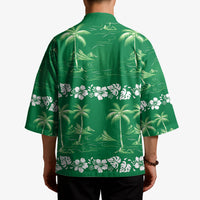 Green Hawaii Palm Tree Hibiscus Kimono Fantasy Summer Vibe