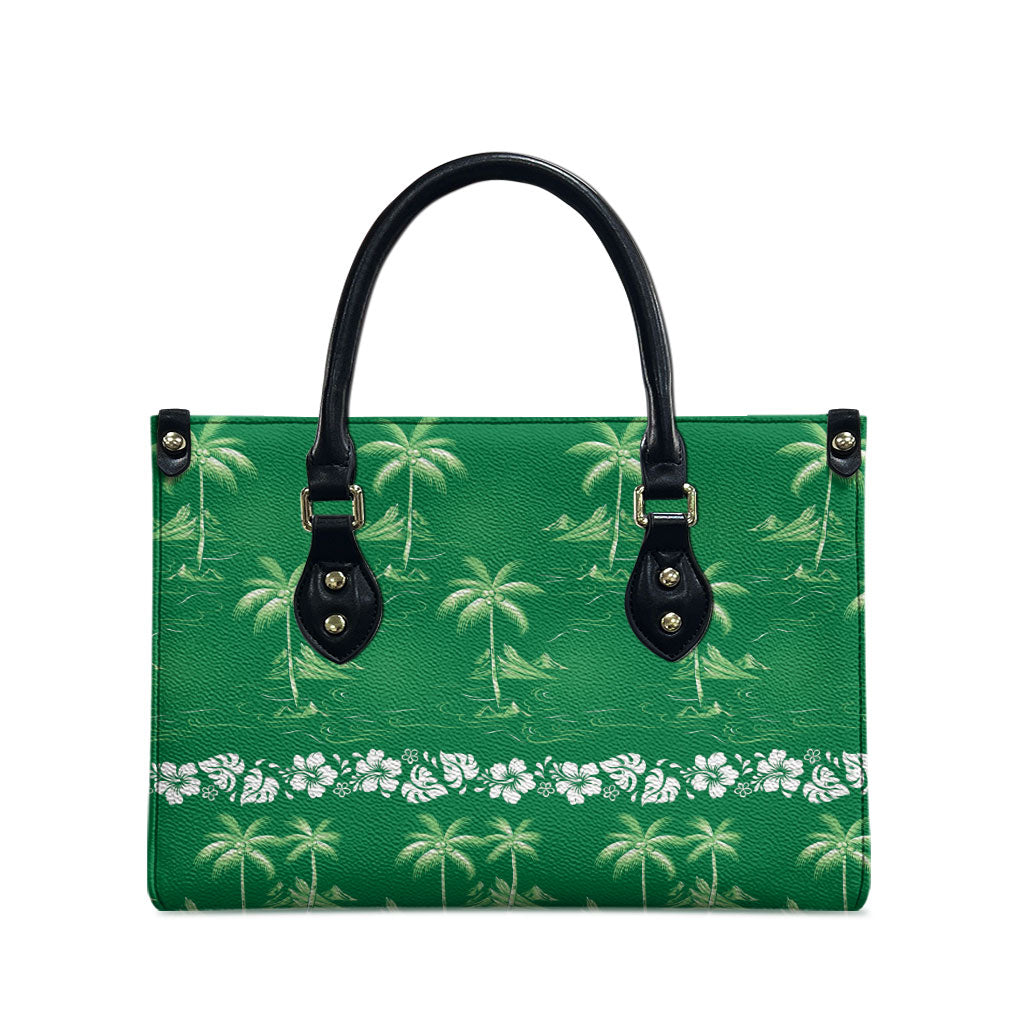 Green Hawaii Palm Tree Hibiscus Leather Bag Fantasy Summer Vibe