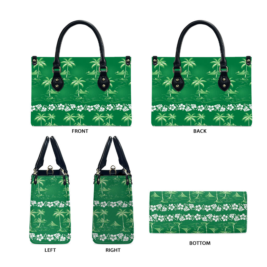 Green Hawaii Palm Tree Hibiscus Leather Bag Fantasy Summer Vibe