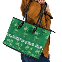 Green Hawaii Palm Tree Hibiscus Leather Tote Bag Fantasy Summer Vibe