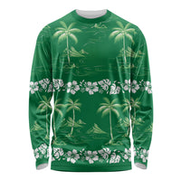 Green Hawaii Palm Tree Hibiscus Long Sleeve Shirt Fantasy Summer Vibe