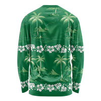 Green Hawaii Palm Tree Hibiscus Long Sleeve Shirt Fantasy Summer Vibe