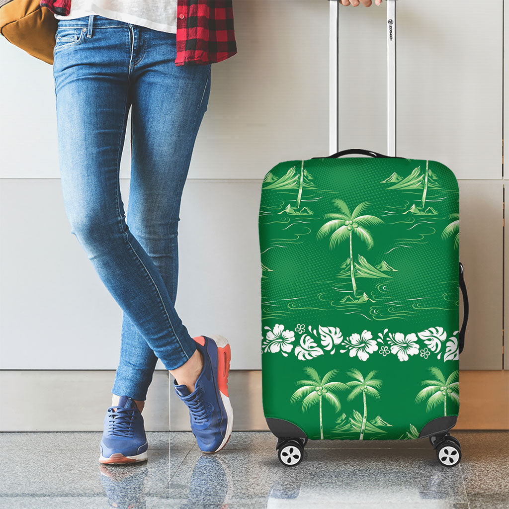 Green Hawaii Palm Tree Hibiscus Luggage Cover Fantasy Summer Vibe