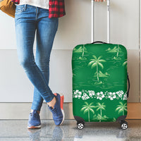 Green Hawaii Palm Tree Hibiscus Luggage Cover Fantasy Summer Vibe