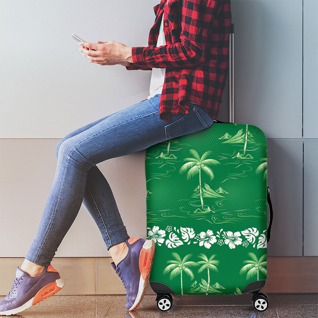 Green Hawaii Palm Tree Hibiscus Luggage Cover Fantasy Summer Vibe