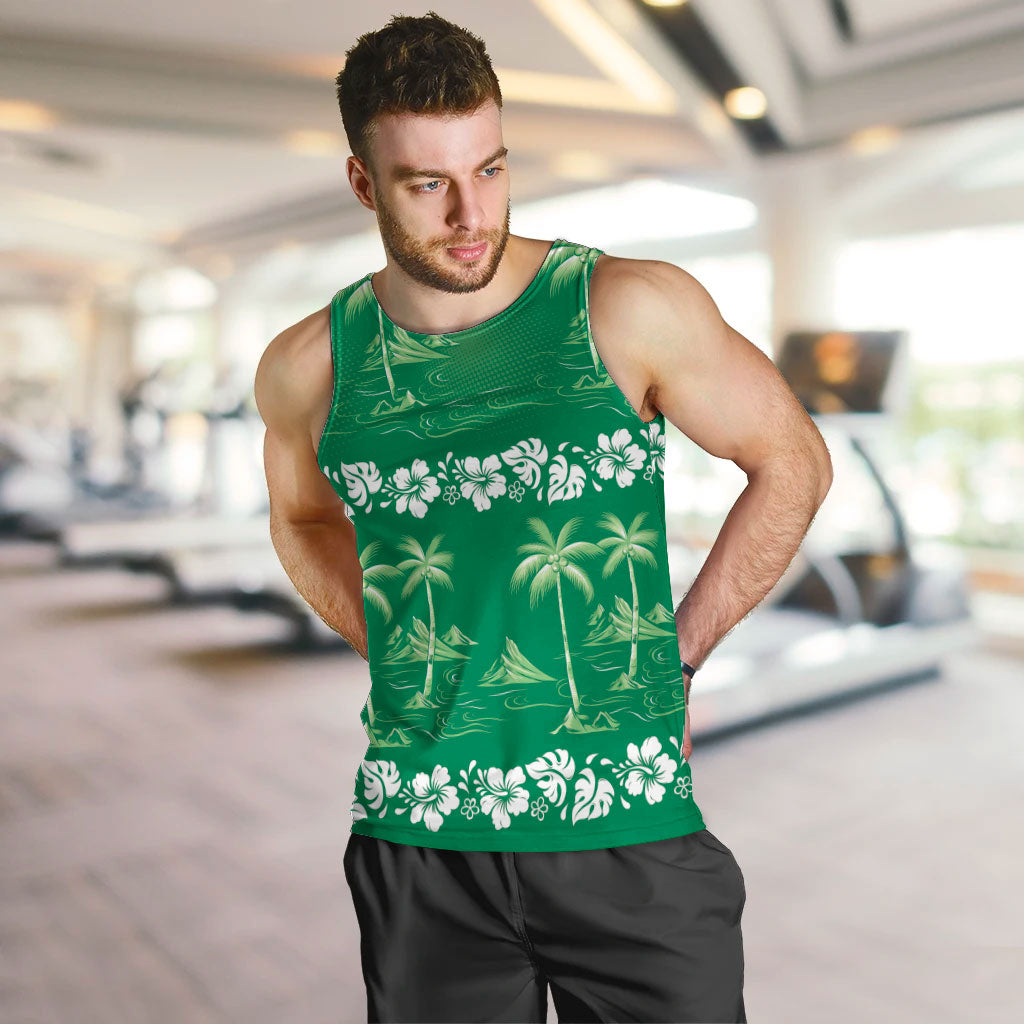 Green Hawaii Palm Tree Hibiscus Men Tank Top Fantasy Summer Vibe