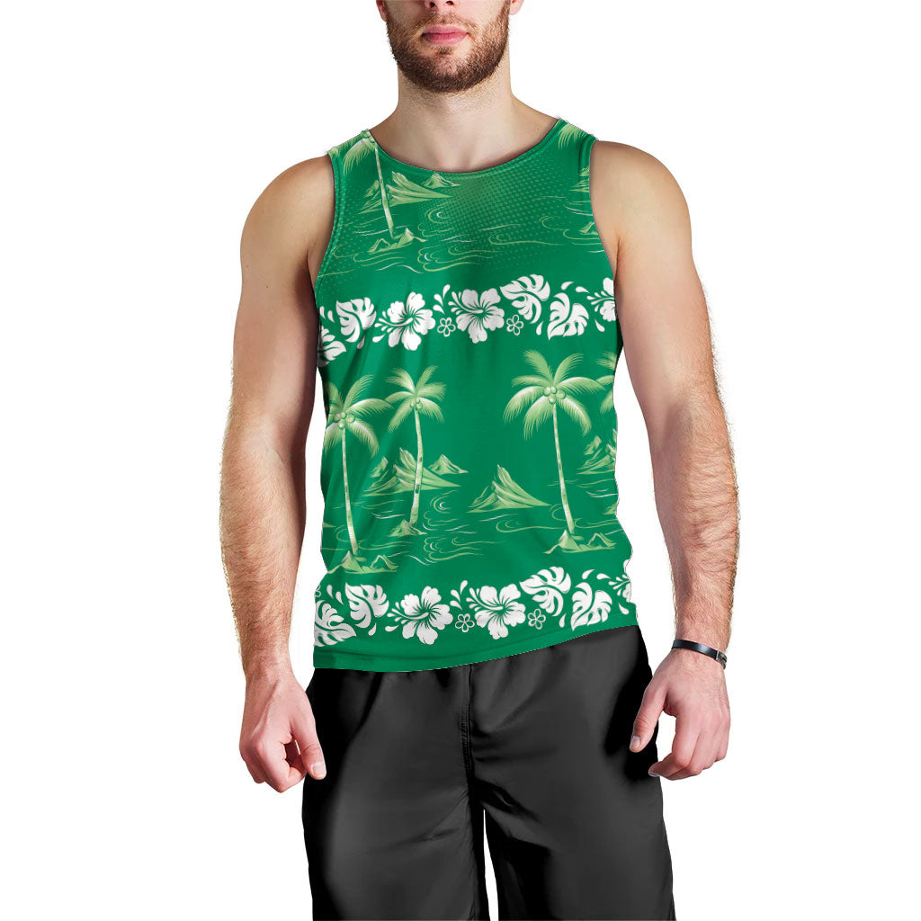 Green Hawaii Palm Tree Hibiscus Men Tank Top Fantasy Summer Vibe