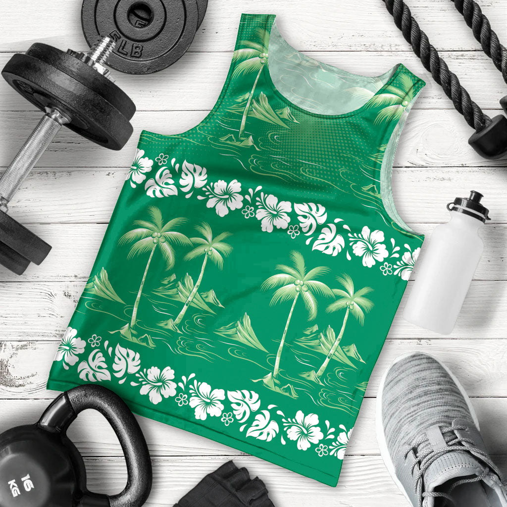 Green Hawaii Palm Tree Hibiscus Men Tank Top Fantasy Summer Vibe