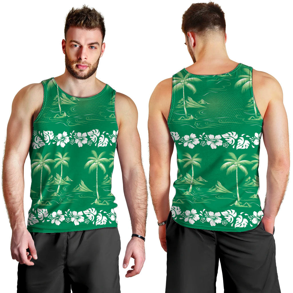 Green Hawaii Palm Tree Hibiscus Men Tank Top Fantasy Summer Vibe