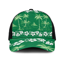 Green Hawaii Palm Tree Hibiscus Mesh Trucker Cap Fantasy Summer Vibe