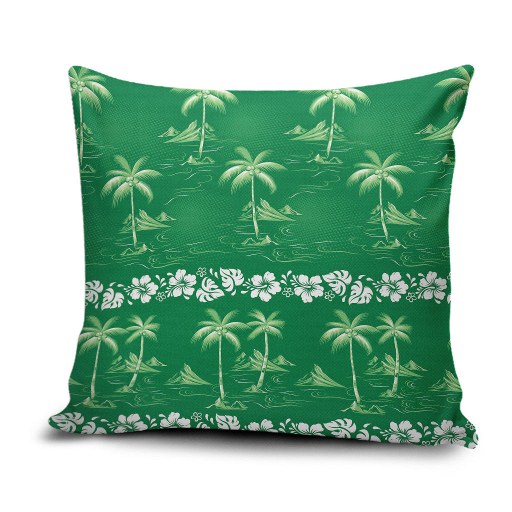 Green Hawaii Palm Tree Hibiscus Pillow Cover Fantasy Summer Vibe