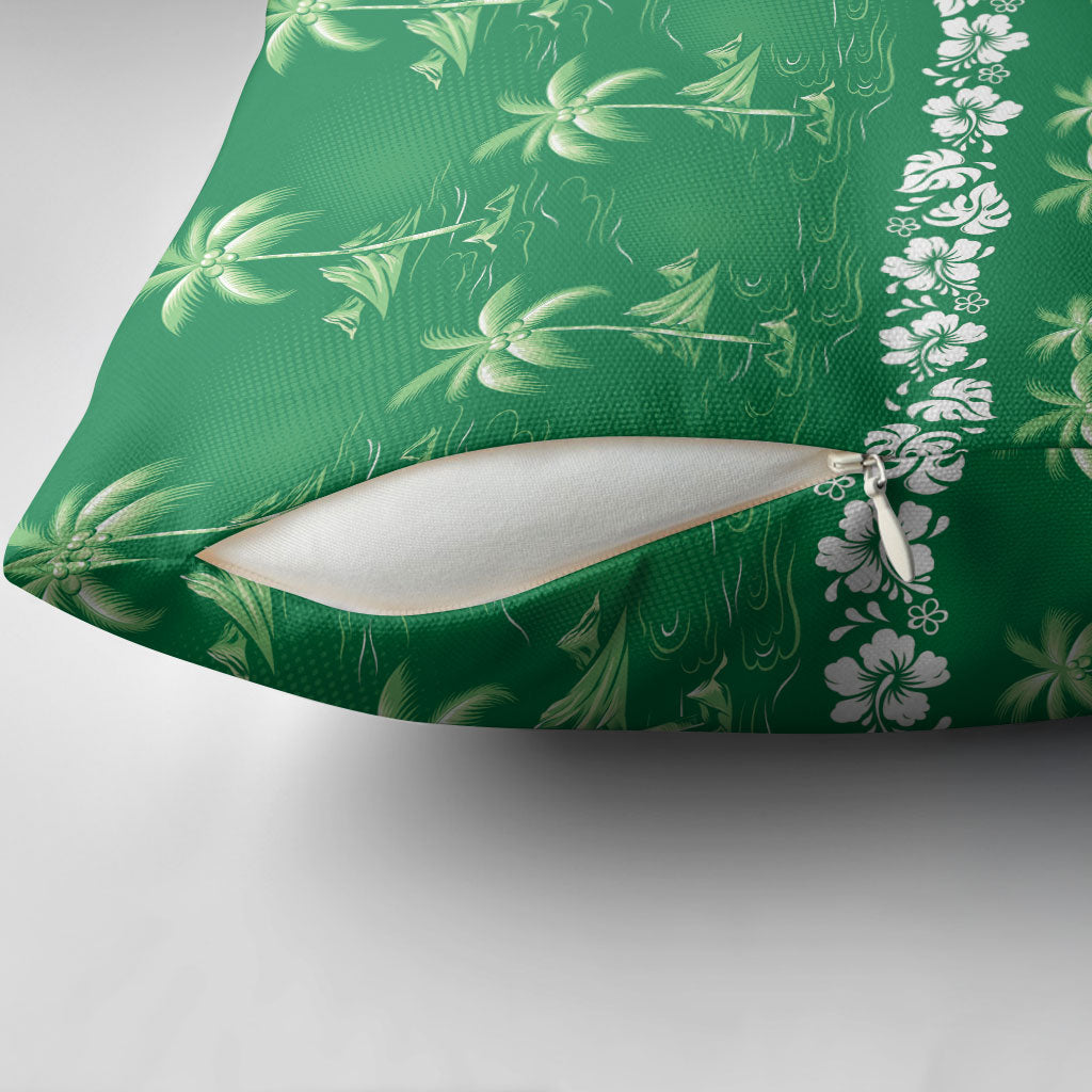 Green Hawaii Palm Tree Hibiscus Pillow Cover Fantasy Summer Vibe