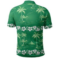 Green Hawaii Palm Tree Hibiscus Polo Shirt Fantasy Summer Vibe