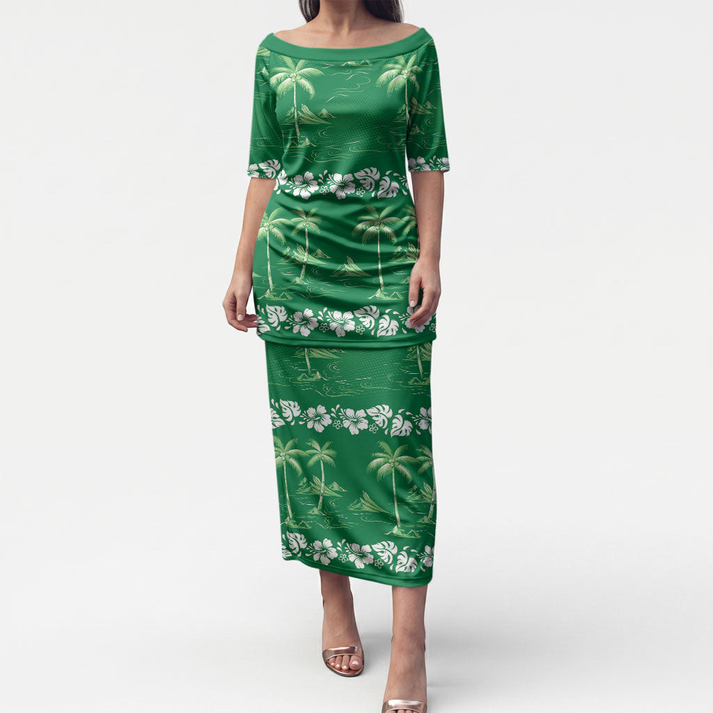Green Hawaii Palm Tree Hibiscus Puletasi Fantasy Summer Vibe