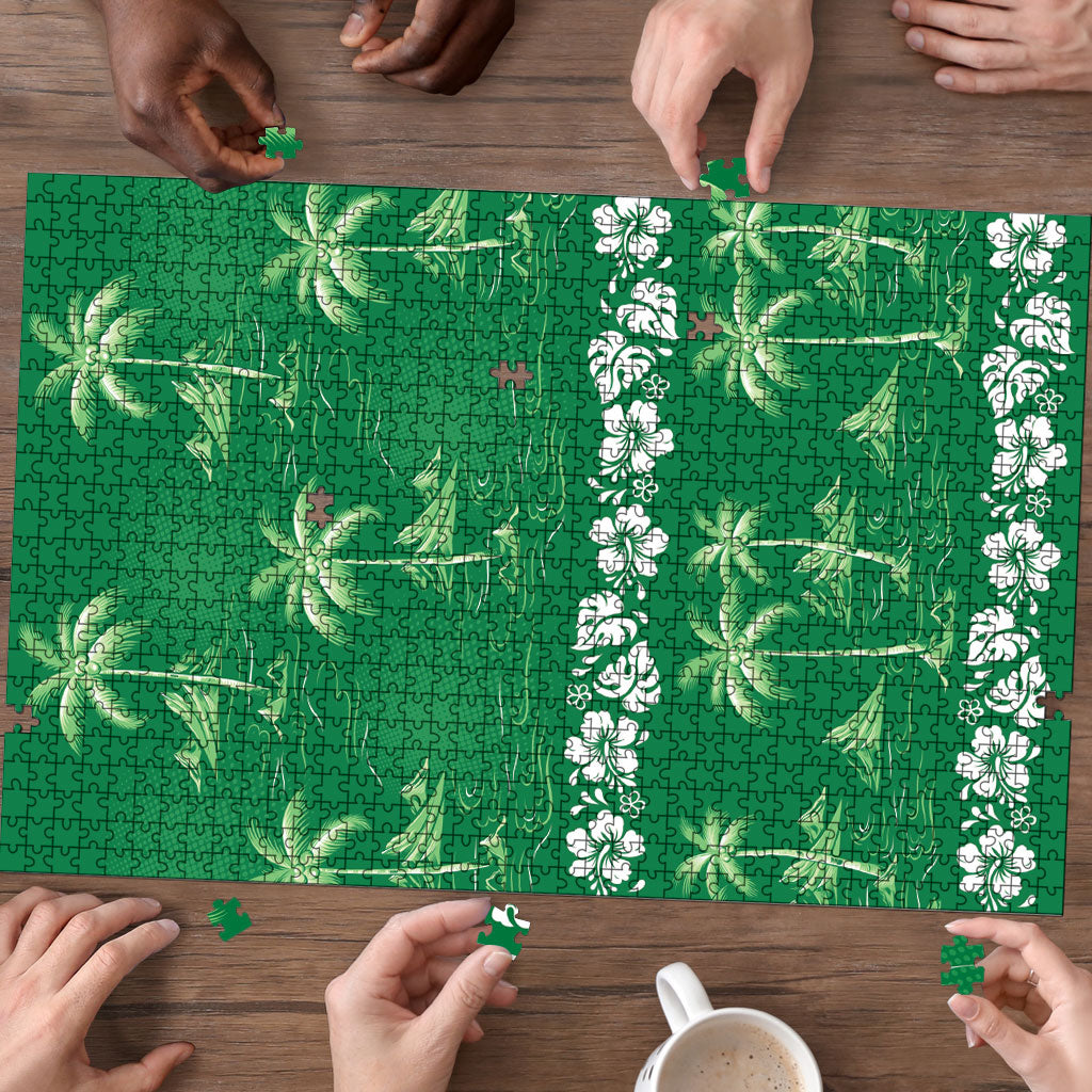 Green Hawaii Palm Tree Hibiscus Puzzle Fantasy Summer Vibe