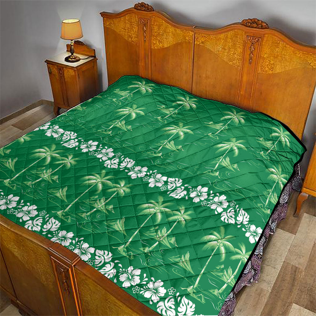 Green Hawaii Palm Tree Hibiscus Quilt Fantasy Summer Vibe
