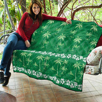 Green Hawaii Palm Tree Hibiscus Quilt Fantasy Summer Vibe