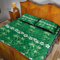 Green Hawaii Palm Tree Hibiscus Quilt Bed Set Fantasy Summer Vibe
