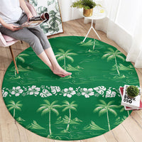 Green Hawaii Palm Tree Hibiscus Round Carpet Fantasy Summer Vibe