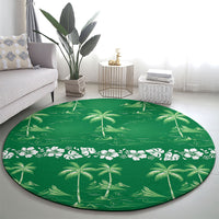 Green Hawaii Palm Tree Hibiscus Round Carpet Fantasy Summer Vibe
