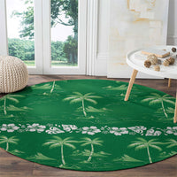 Green Hawaii Palm Tree Hibiscus Round Carpet Fantasy Summer Vibe