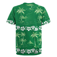 Green Hawaii Palm Tree Hibiscus Rugby Jersey Fantasy Summer Vibe