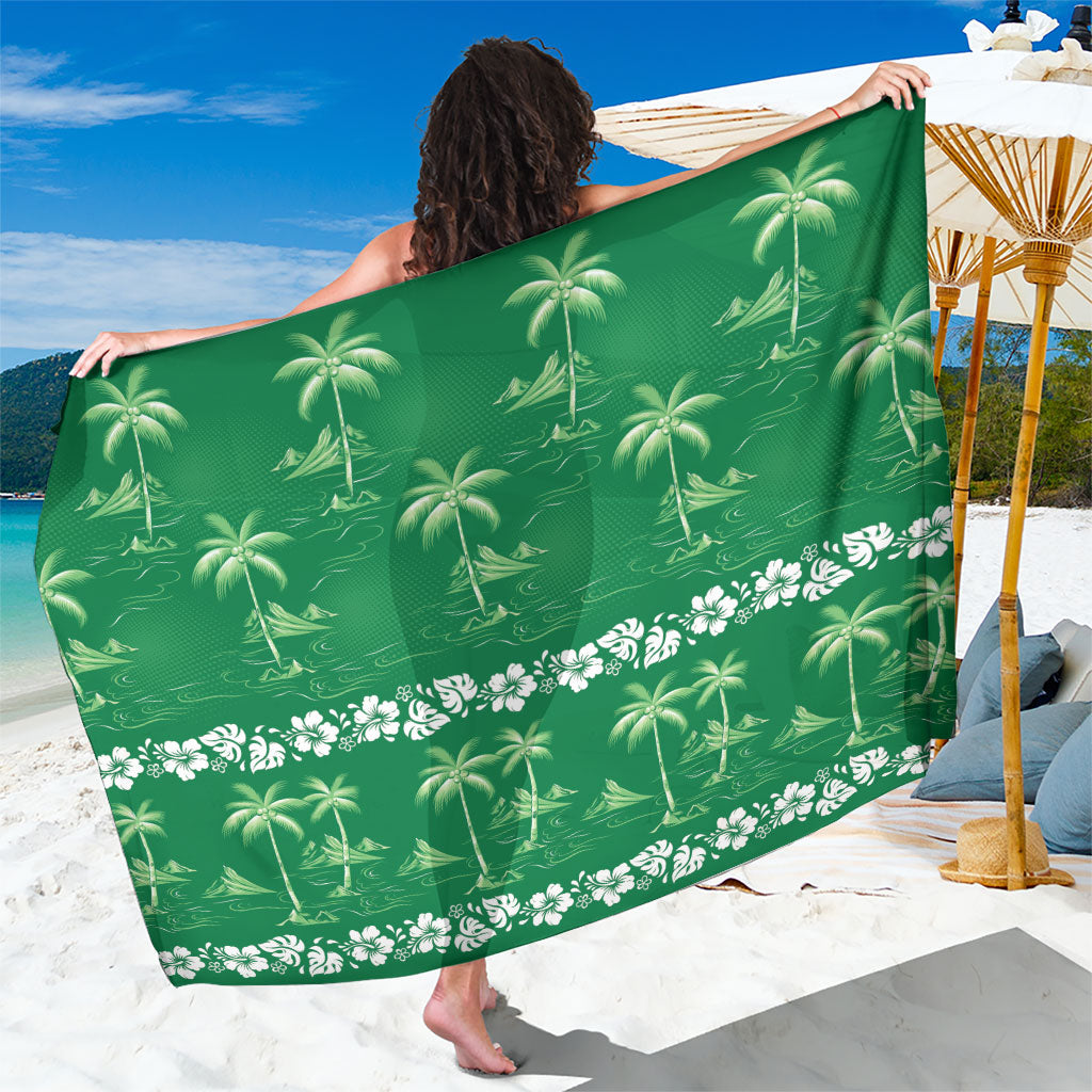 Green Hawaii Palm Tree Hibiscus Sarong Fantasy Summer Vibe