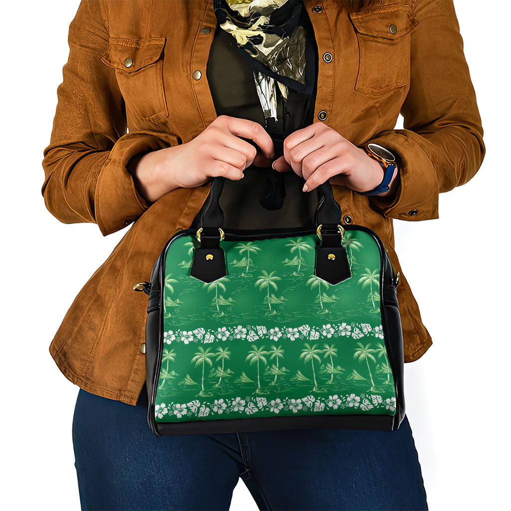 Green Hawaii Palm Tree Hibiscus Shoulder Handbag Fantasy Summer Vibe