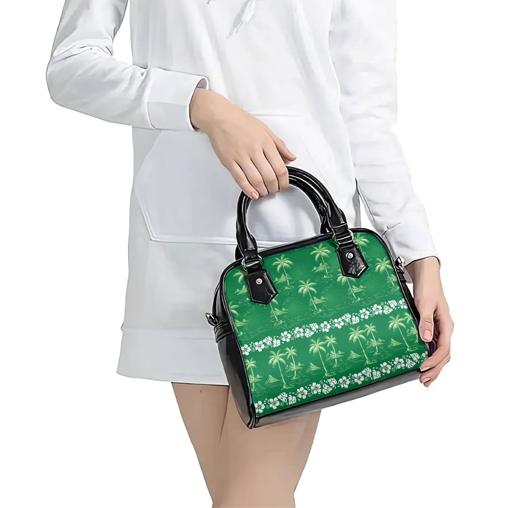 Green Hawaii Palm Tree Hibiscus Shoulder Handbag Fantasy Summer Vibe