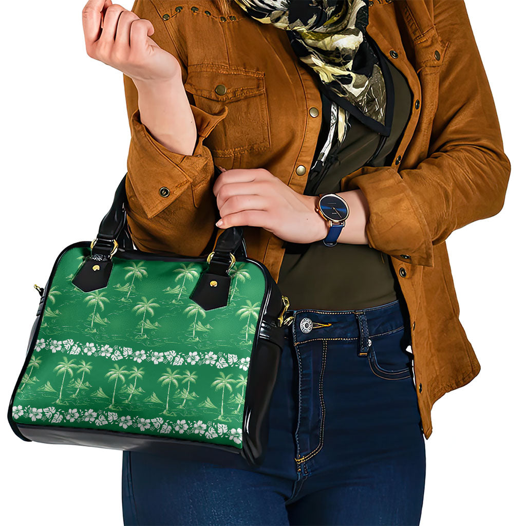 Green Hawaii Palm Tree Hibiscus Shoulder Handbag Fantasy Summer Vibe