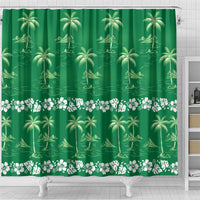 Green Hawaii Palm Tree Hibiscus Shower Curtain Fantasy Summer Vibe