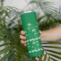 Green Hawaii Palm Tree Hibiscus Skinny Tumbler Fantasy Summer Vibe