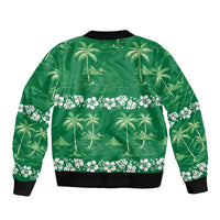 Green Hawaii Palm Tree Hibiscus Sleeve Zip Bomber Jacket Fantasy Summer Vibe