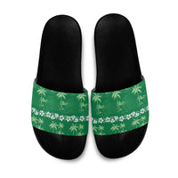 Green Hawaii Palm Tree Hibiscus Slide Sandals Fantasy Summer Vibe