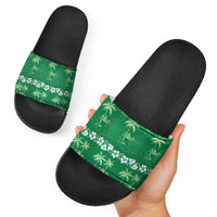 Green Hawaii Palm Tree Hibiscus Slide Sandals Fantasy Summer Vibe
